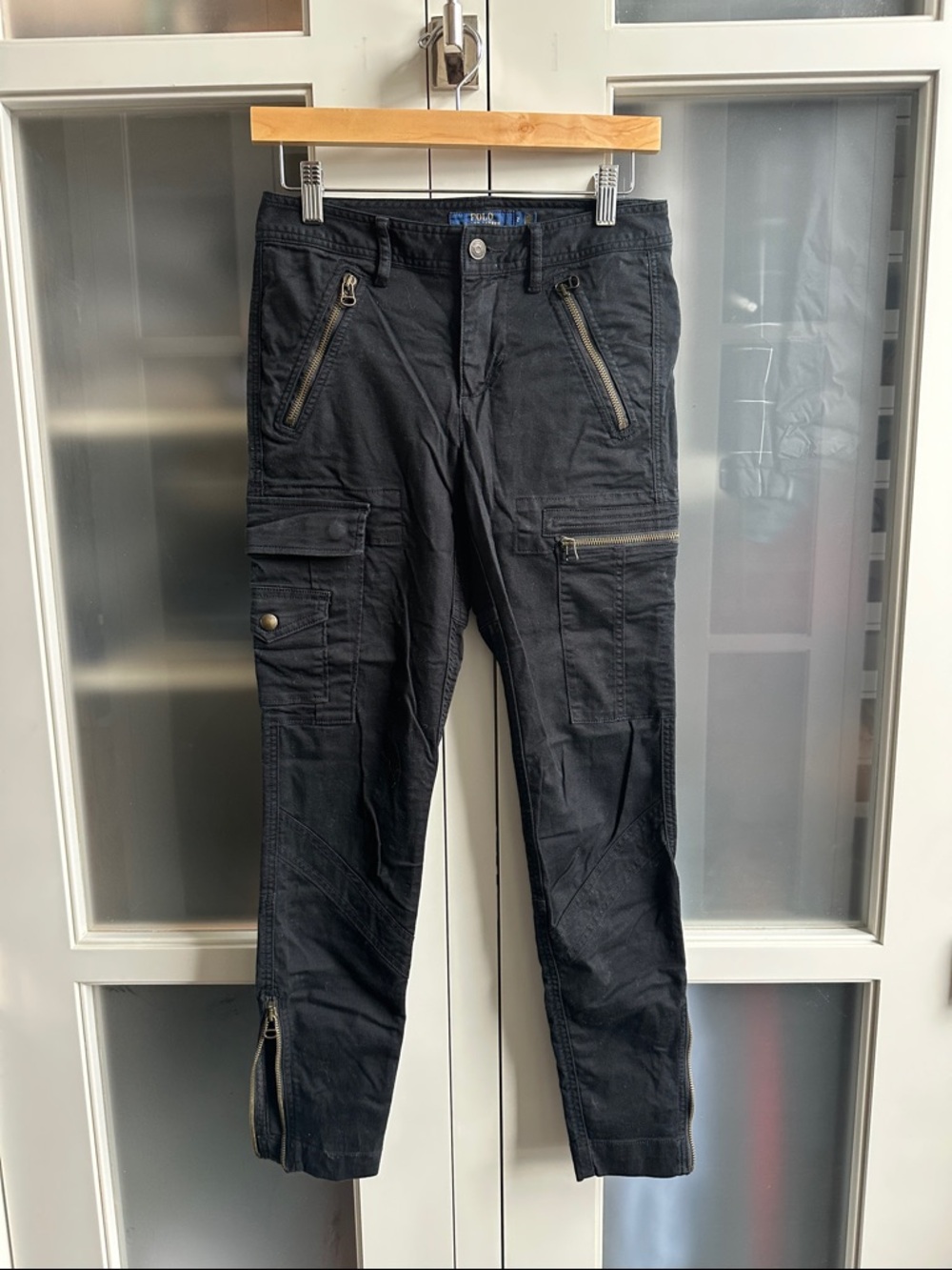Ralph Lauren Black Cropped Cargo Jeans with Zip Details